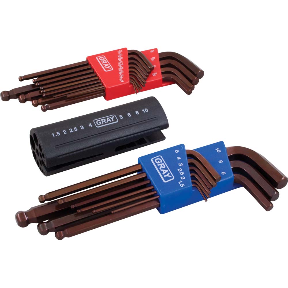22 Piece SAE & Metric Combination Long Arm Ball S2 Hex Key Set